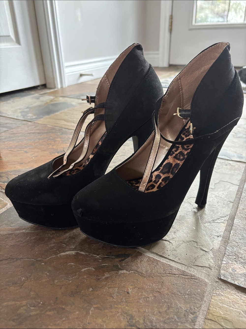 Black Suede Platform Mary Jane Heels - Women's Dress Shoes